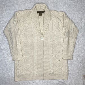 Inis Craft Merino Wool Cable Knit Cardigan: Size Medium